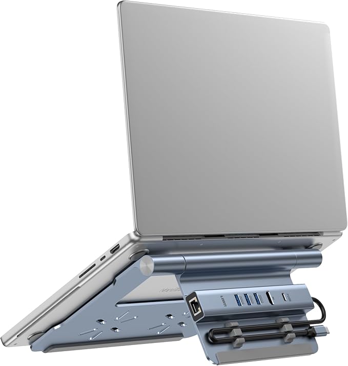 Laptop Docking Station Stand for Desk, 1.5ft 6 in 1 USB C Hub,4K60Hz HDMI, PD 100W, 3×USB 3.0 Hub, Gigabit Ethernet,Aluminum Adjustable Docking Stand for MacBook Air/Pro/Surface/Lenovo…