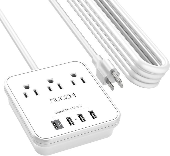 Cruise Essentials,20 Ft Power Strip with 3 Outlets and 4 USB Ports(1 USB C), Non Surge Protector for Cruise Ship, Travel, Home Office, ETL Listed, White