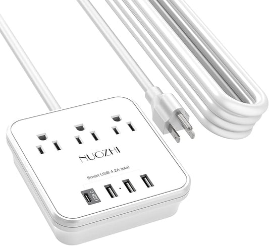 Cruise Essentials,20 Ft Power Strip with 3 Outlets and 4 USB Ports(1 USB C), Non Surge Protector for Cruise Ship, Travel, Home Office, ETL Listed, White