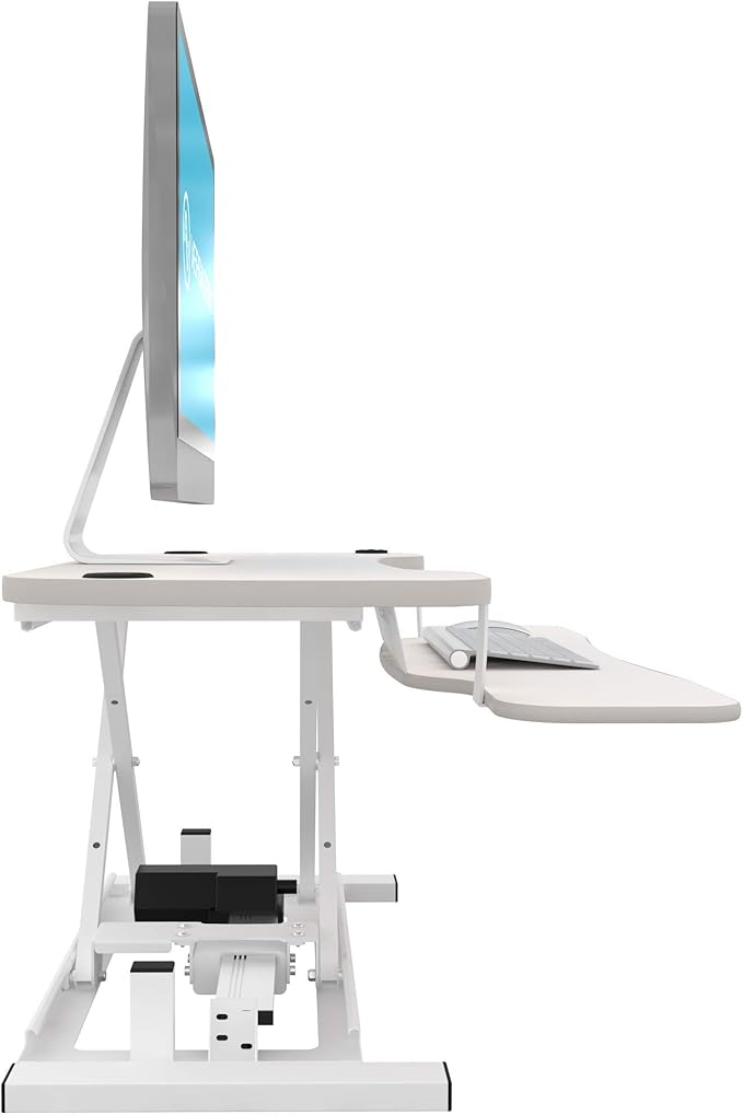 Power Pro Electric Height-Adjustable Desk Riser by VersaTables | USA Manufactured | Standing Desk Converter | Sit to Stand Desktop with Keyboard + Mouse Tray | 36"x 24" | White