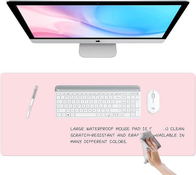 Dry Erase Desk Mat, Waterproof Desk Pad, Erasable Writing White Board for Making Plans, Non-Slip Large Desktop Protector for Office, Home, School 31"x13"(Pink)