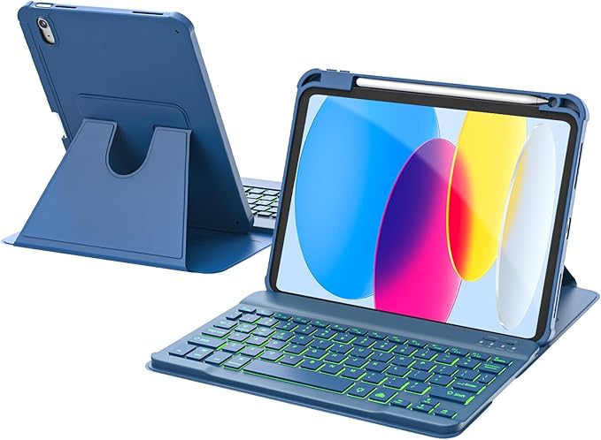 for iPad 11th(A16, 2025)/10th Generation Case with Keyboard, 360° Rotatable Case & Detachable Backlit Keyboard, Precision Cutouts and Pen Holder for iPad A16 11''/10th 10.9'', Navy Blue