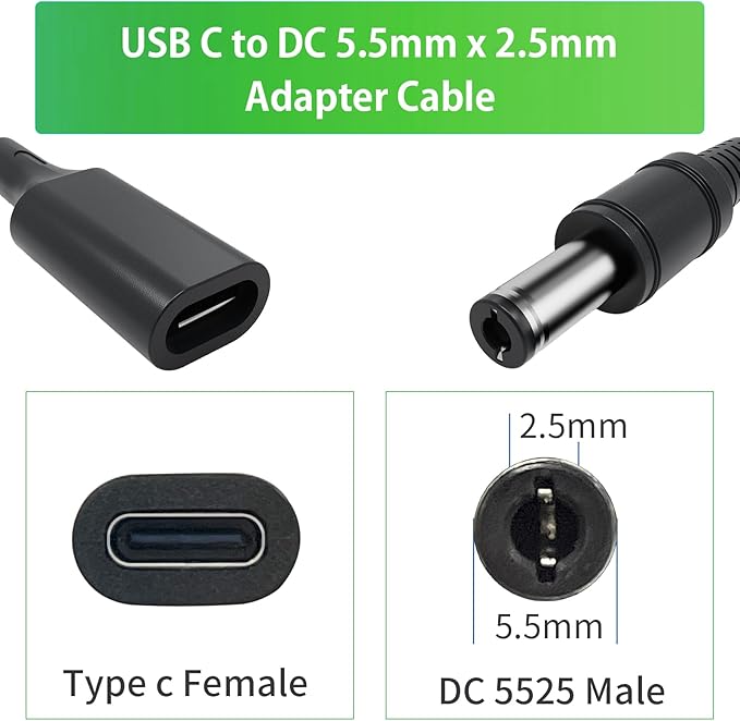1Ft USB C to DC Plug 5.5mm x 2.5mm Adapter Cable, PD 15W 5V Type C Female to DC Power Charger Converter Cable for Mini Fan, LED Strip Light, Hard Disk Box, Home Phone System, 3Pack