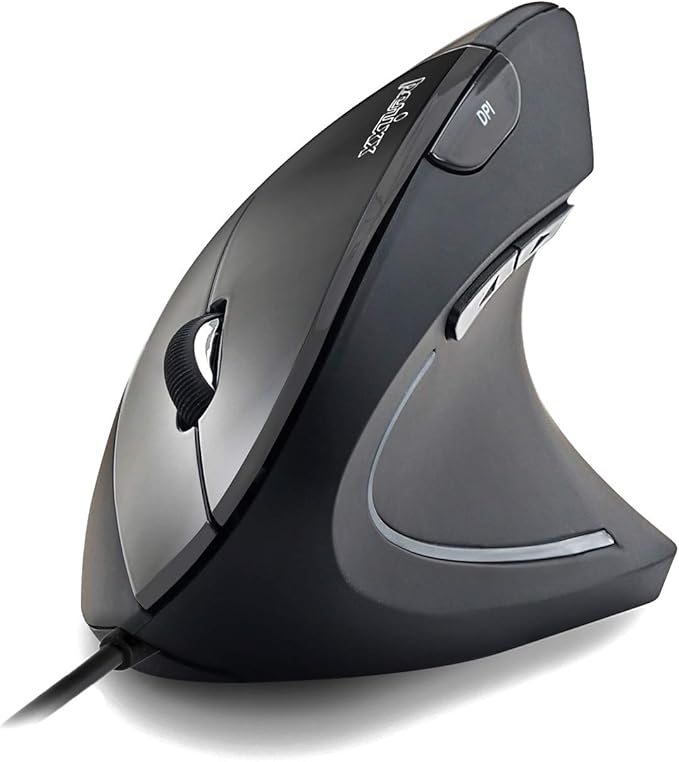 Perixx PERIMICE-513 Wired Ergonomic Vertical Mouse - 6 Buttons with 1000/1600/3200/6400 DPI - Right-Handed Design - Wired USB 5.9ft Cable - Black