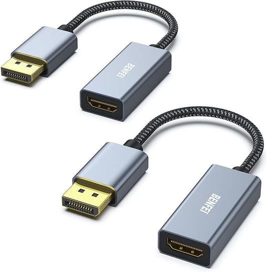 BENFEI 2 Pack 4K DisplayPort to HDMI Adapter Cable, (2K 60Hz, 1080p 120Hz) Uni-Directional Display Port to HDMI Monitor Converter Compatible for HP, Dell, GPU, AMD, NVIDIA, More. Male to Female