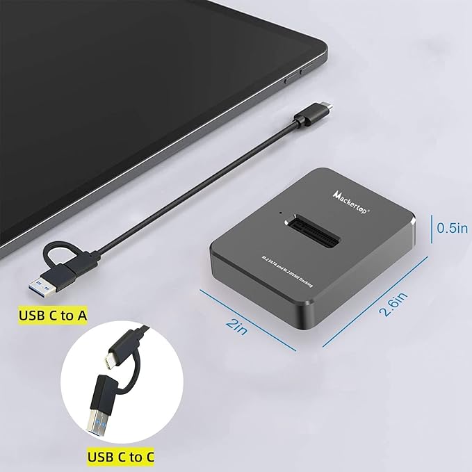 M.2 NVMe & SATA to USB C Docking Station, Aluminum Alloy M.2 SSD to USB A C Reader Adapter for 2280 2260 2242 2230 Enclosure, Fits Both M.2 (M Key, B+M Key) NVMe and SATA NGFF SSDs