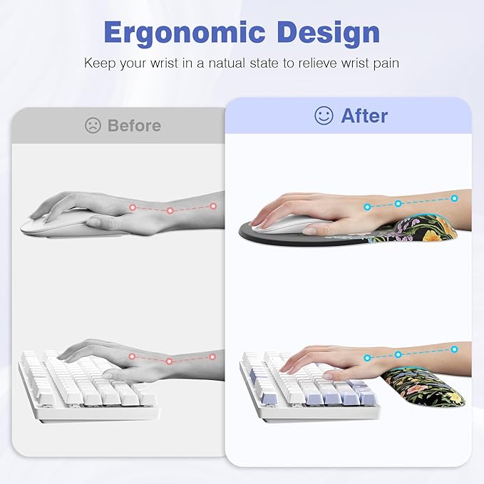 Ospelelf Keyboard Wrist Rest Set with Ergonomic Mouse Pad - 3-in-1 Memory Foam Support for Pain Relief, Office & Gaming with Coaster Black Garden
