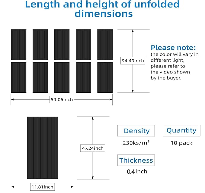 10 Pack Self-Adhesive Sound Proof Foam Panels for Walls – 48" x 12" XLarge Acoustic Panels, Decorative Sound Absorbing Wall Panels for Home, Office, Studio, Easy Peel and Stick Installation