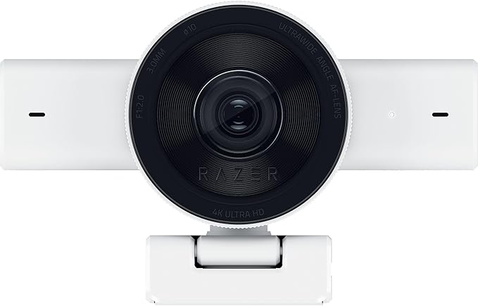 Razer Kiyo V2 Streaming Webcam: 4K 30 FPS, 1080p 60 FPS - AI Powered Auto-Framing - Built-in Microphone - Ultrawide Angle Lens - Privacy Cover - Works with OBS, Xsplit, Discord, Zoom, Teams - White