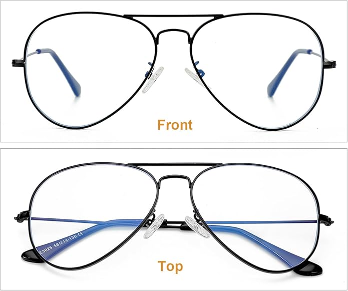 Gleyemor Blue Light Aviator Glasses for Women Men, Metal Frame Anti Blue Light Lens Computer Glasses
