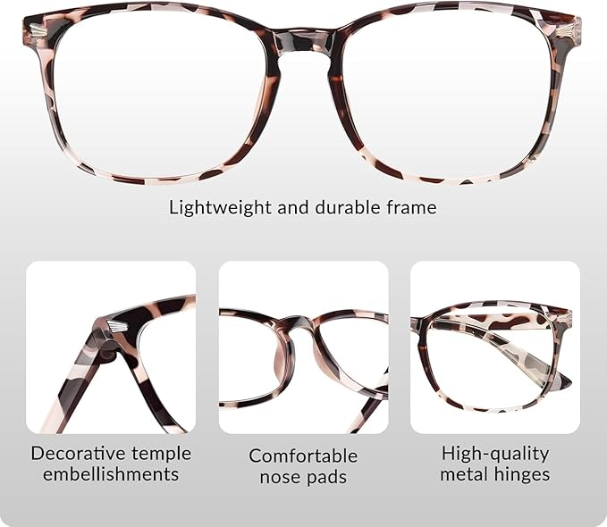 Blue Light Glasses for Woman Men | 99% Blue Light Blocking Glasses for Computer Gaming TV Phone Screen Square Frame | Anti Eyestrain & UV Glare Protection - 2 Pair