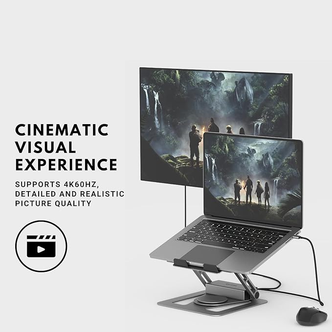 Universal 360° Portable Laptop Docking Station, Adjustable Height w/Detachable USB C Hub, 4K HDMI, USB 3.1, RJ45, 100W PD, Suitable for MacBook Pro/Air/Dell/HP/Surface/Lenovo, Plug and Play