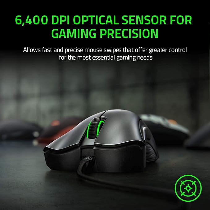 Razer DeathAdder Essential Gaming Mouse: 6400 DPI Optical Sensor - 5 Programmable Buttons - Mechanical Switches - Rubber Side Grips - Classic Black,(Pack of 10)