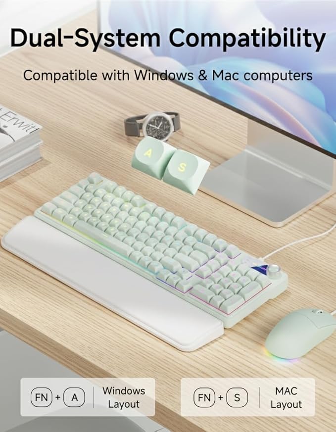 C98 Wired Keyboard and Mouse Combo, Wired Ergonomic Computer Keyboards with Wrist Palm, Double-Shot Keycaps, Silent RGB Backlight Quiet Keyboard for Windows/MAC/PC - Green