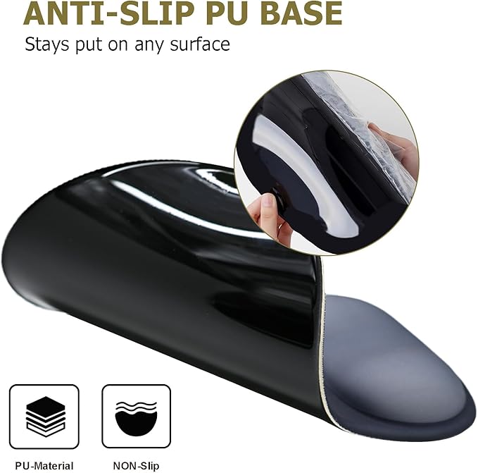 Gel Mouse Pad with Wrist Rest, Ergonomic Office Keyboard Wrist Rest and Mousepad with Wrist Support, Computer Mouse Pad with Non-Slip PU Base and Desk Accessories Mat for Home & Gaming, Onyx Black