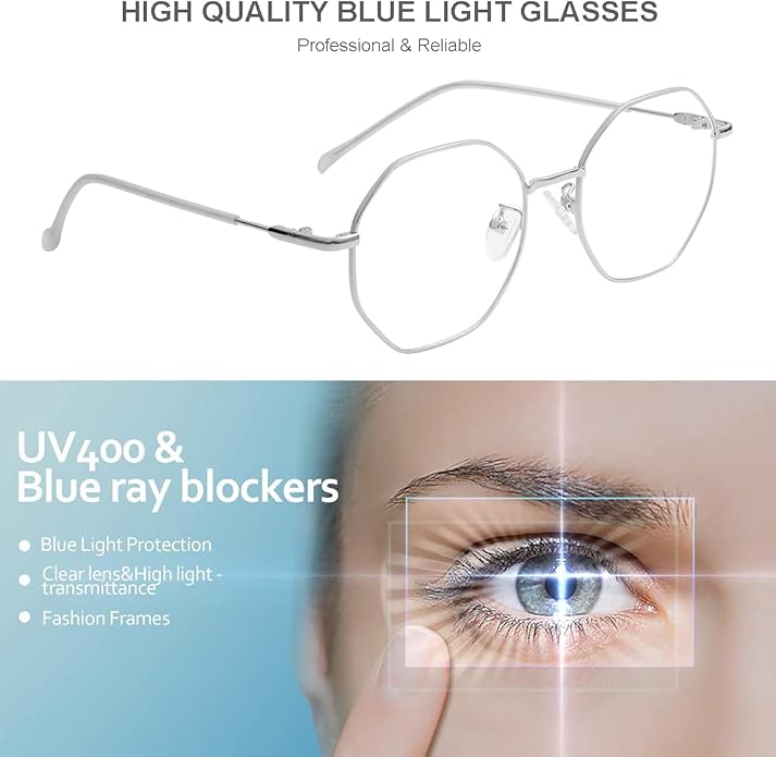Gleyemor Blue Light Glasses for Women Men Vintage Octagonal Metal Gold Frame Computer Glasses