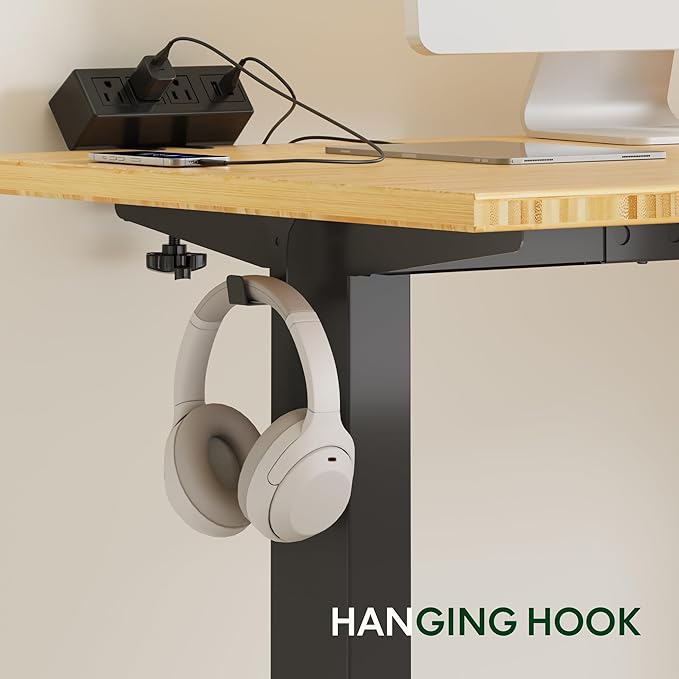 FLEXISPOT EN2 Bamboo Standing Desk with Clamp Power Strip, 48 x 24'' Electric Stand Up Height Adjustable Desk with Cable Management (Black Frame + 48" Bamboo Top, 2 Packages)