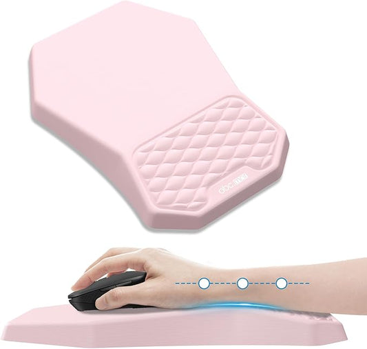 Ergonomic Mouse Pad Wrist Rest Support, Massage Design Surface for Carpal Tunnel Pain Relief, Memory Foam, Non-Slip PU Base for Computer Desk, Pink