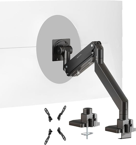 Hexcal Heavy Duty Monitor Arm for 57" Ultrawide Screens, Support up to 59.4 lbs, Full Motion Desk Mount with Quick Release VESA (75/100/200mm), C-Clamp & Grommet Base, Space-Saving Design