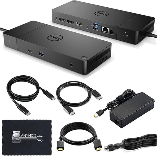 Dell WD19TB Thunderbolt Docking Station with 180W AC Power Adapter (130W Power Delivery) + HDMI Cable + DisplayPort Cable + Thunderbolt Cable + Microfiber Cloth Included