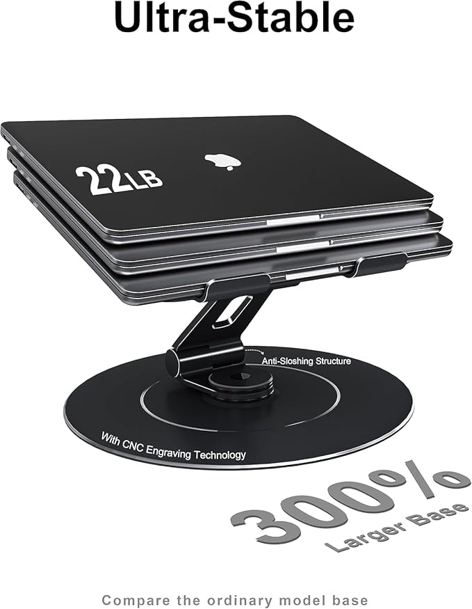 Adjustable 10-17.3" Laptop Stand for Desk with Larger Base & Phone Holder, Aluminum Desktop Organizer for Laptops, Ergonomic Printer Stand Fits MacBook, HP, Dell, All Laptops