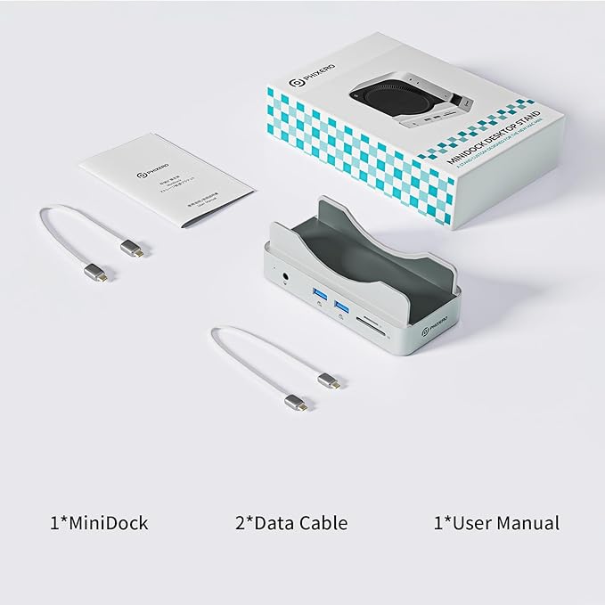 PHIXERO PSE Dock Stand for Mac mini M4 with 2TB NVMe SSD, 6-in-1 Aluminum Hub, 10Gbps USB-A, SD/TF Reader, Stand Docking Station for Mac mini M4/M4 Pro