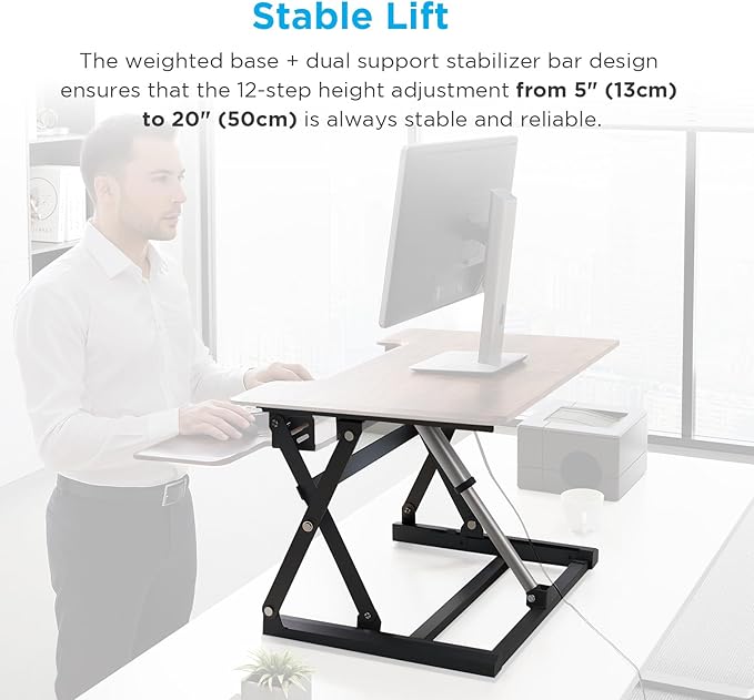 29" Electric Standing Desk Converter, Dyropcurv Series Height Adjustable Computer Desk Ergonomic Home Office Desk for Adults, Sit to Stand Desk with Quiet Motor, Vintage Brown