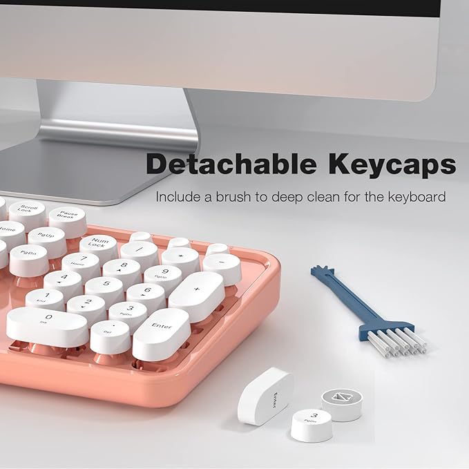 KNOWSQT Wireless Keyboard and Mouse Combo - White-Orange Full-Sized 2.4 GHz 104 Keys Typewriter Keyboard, Flexible Round Keycap and Optical Mouse for Windows, Computer, PC, Laptop, Desktop, Mac