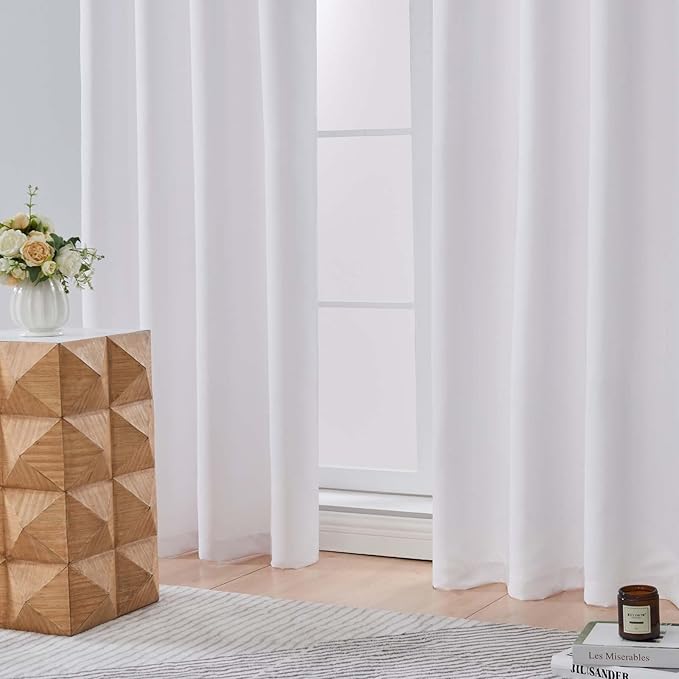 Aiyufeng Pure White Curtains for Bedroom 90 Inches Long 2 Panels Set, Room Darkening Window Treatment, Light Filtering Curtain Drapes, Soft Casual Rod Pocket Privacy Curtains, W40 x L90 Inch