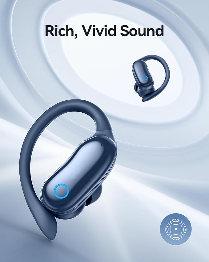 GNMN Active Noise Cancelling Ear Buds Wireless Earbuds 96hrs Playback Bluetooth Headphones Dual Battery Display Stereo Bass Earphones with Earhooks Microphone IPX7 Waterproof for Sports/Workout