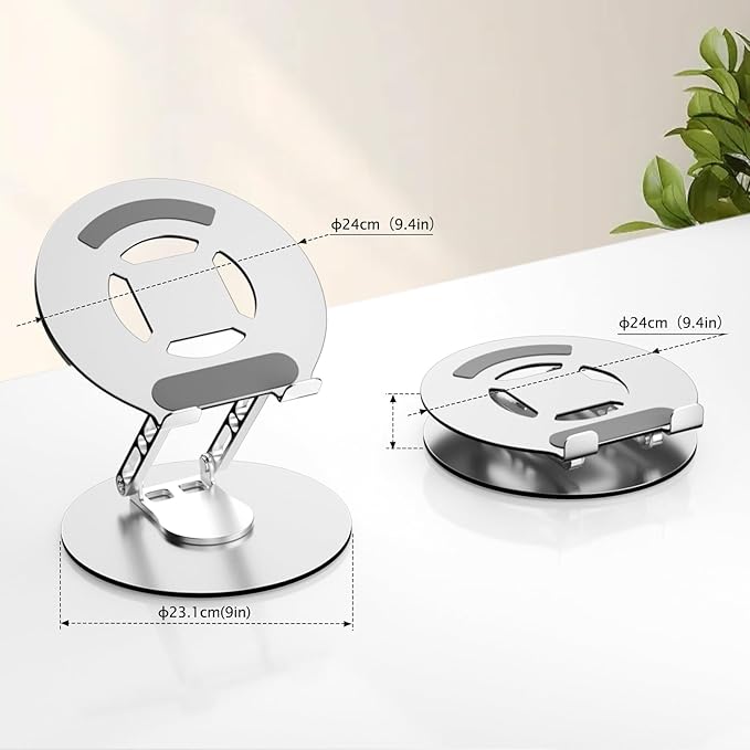Laptop Stand for Desk Adjustable Computer Stand with 360 Rotating Base Ergonomic Laptop Riser Mount for Desk Foldable Protable Computer Desk Fits with MacBook Pro Air, Round