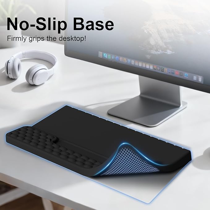Keyboard Stand with Wrist Rest, Computer Keyboard Pad with Wrist Support, Ergonomic Keyboard Riser Holder Lift Tray, Soft Memory Foam Desk Wrist Pad for Office, Home, School - Black