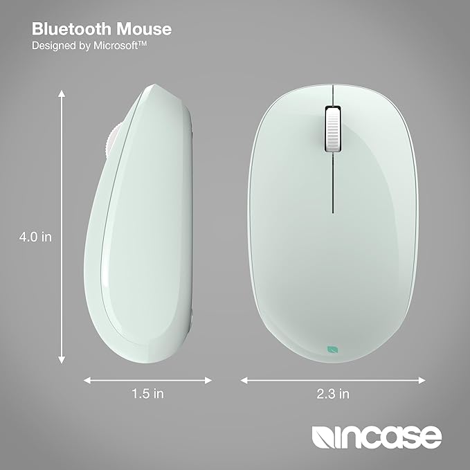Incase Bluetooth Mouse - Designed by Microsoft - Compact, Comfortable, Right/Left Hand Use, 4-Way Scroll Wheel, Wireless Bluetooth Mouse for PC/Laptop/Desktop, Mac/Windows Computer (Mint)