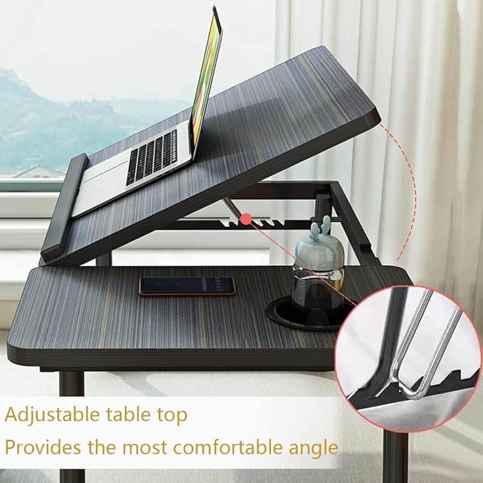 Laptop Desk for Bed, Adjustable Laptops Stand with 5 Adjustable Angles, Portable Lap Tray Table with Cup Holder, Laptop Bed Desk Tray for Eating Working Writing Reading (Black)