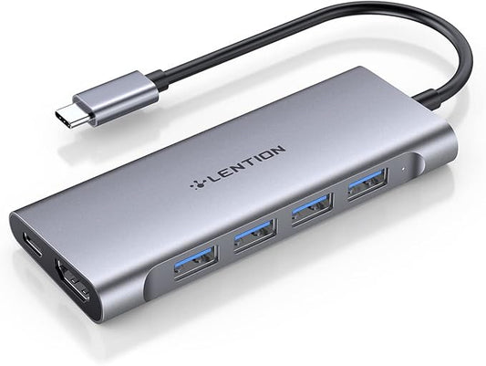 LENTION USB C Hub Multiport Adapter with 4K HDMI, 100W Charging, 4 USB 3.0 5Gbps Splitter Compatible 2016-2025 MacBook Pro, Mac Air, Surface, iPhone & Type-C Devices, Stable Driver(C35, Space Gray)