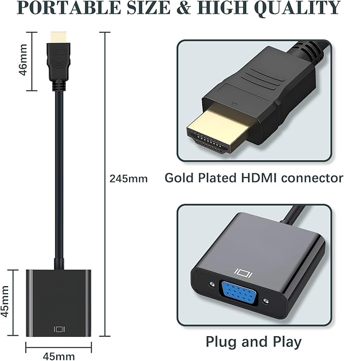 Amzpas HDMI to VGA, Uni-Directional Gold-Plated HDMI to VGA Adapter (Male to Female) for Computer, Desktop, Laptop, PC, Monitor, Projector, HDTV, Chromebook, Raspberry Pi, Roku, Xbox and More (2)