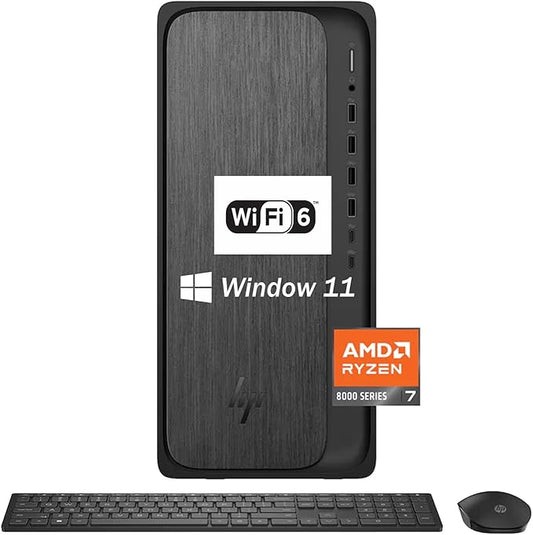 HP OmniDesk Tower Desktop Computer • 8-core AMD Ryzen 7 8700G Processor • 16GB DDR5 • 1TB Storage (512GB SSD + 512GB External) • HDMI + DP • Wi-Fi 6 • Wireless Keyboard & Mouse • Windows 11