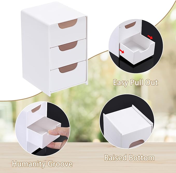 BTSKY 2 Pack Small Acrylic Storage Organizer with Drawers, 3-Layer White Desktop Organizer for Office Supplies Mini Storage Box with Drawers for Desk, Desktop Makeup Drawer Jewelry Storage Box
