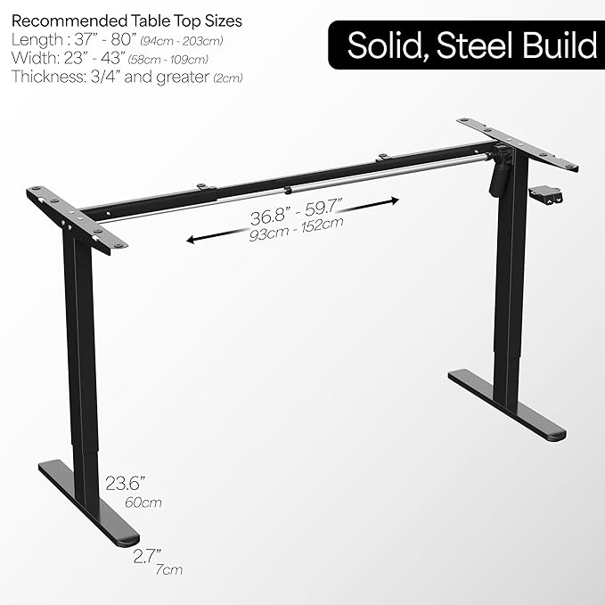 VIVO Electric Stand Up Desk Frame Workstation, Single Motor Ergonomic Standing Height Adjustable Base with Simple Controller, Black, DESK-V100EB