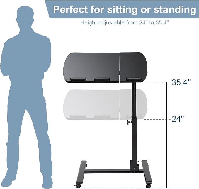 F2C Portable Adjustable Height 360° Swivel Laptop Desk PC Computer Mobile Notebook Laptop Stand Rolling Table Desk Cart Tiltable with Wheels Casters& Mouse Pad Table