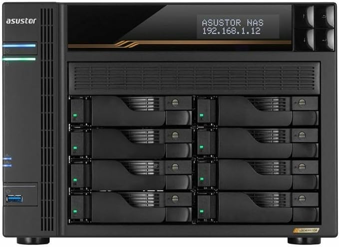 Asustor Lockerstor 8 Gen3 AS6808T 8 Bay NAS, AMD Ryzen Quad-Core 2.3 GHz, 16GB RAM ECC DDR5, 4 M.2 NVMe Slots, Dual 5GbE and Dual 10GbE Port, USB4 Type-C, Network Attached Storage (Diskless) - Ryzen u