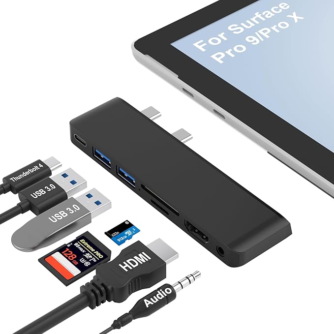 Surface Pro 9 Accessories, Surface Pro 9 Docking Station with 4K HDMI, USB-C Thunderbolt 4 (8K@30Hz Display+40G Data+100W Power), 2 USB 3.0, 3.5mm Audio, SD/TF Card Slot for Surface Pro 9/10/11/X