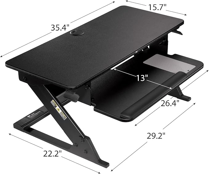 3M Precision Standing Desk Converter, Sit to Stand Ergonomic Work Station, Height Adjustable Desktop Riser, Black