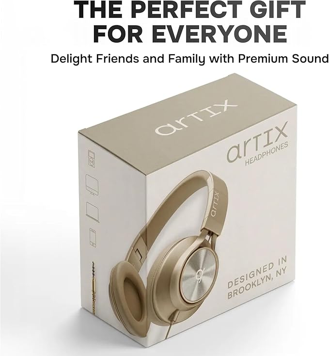 ARTIX CL750 Wired Headphones with Mic & Volume Control — Noise Isolating On-Ear Headphones for Computer and Laptop Wired, Plug in Corded Headphone with Wire (Foldable, Aux Jack 3.5mm)