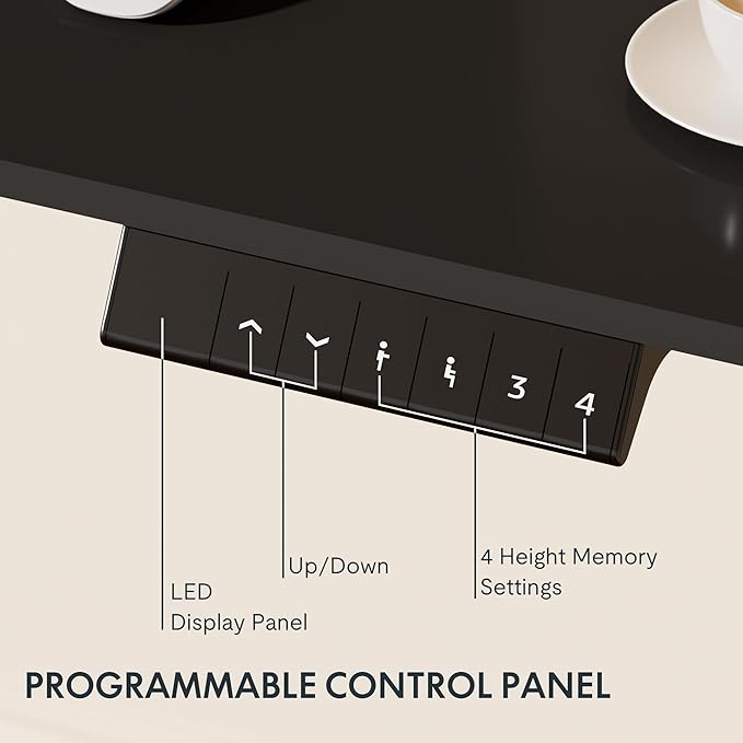 FLEXISPOT EN2 Standing Desk Frame with Clamp Power Strip and Cable Management Tray, Electric Sit Stand Desk Base with Memory Controller for Home and Office (Black Frame Only)
