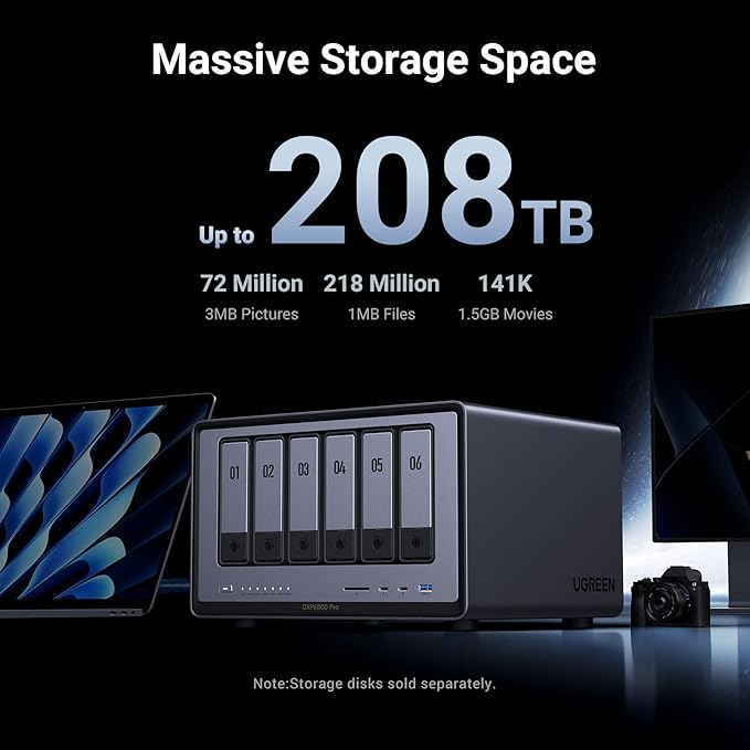 UGREEN NAS DXP6800 Pro 6-Bay Desktop NAS, Intel i5 1235u 10-Core CPU, 8GB DDR5 RAM, Built-in 128G SSD for System, 2X 10GbE, 2XM.2 NVMe Slots, 8K HDMI, 2XTBT4, Network Attached Storage (Diskless)
