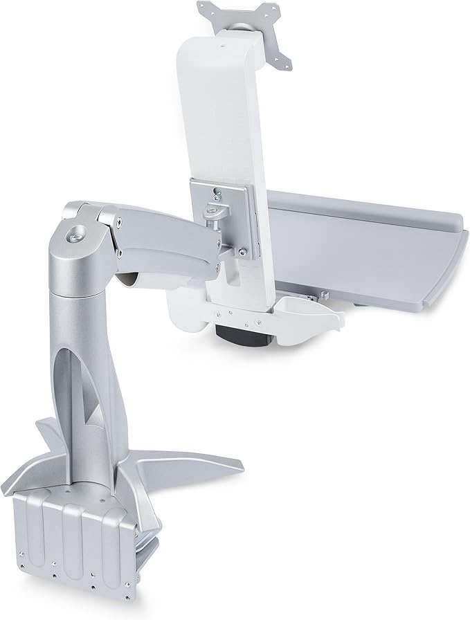 StarTech.com Sit-Stand Monitor Arm with Keyboard Tray - Adjustable Desk Mount Sit-Stand Workstation Arm for Single 27" VESA Display - Ergonomic Articulating Standing Desk Converter, TAA