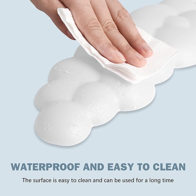 Cloud Keyboard Wrist Rest and Mouse Pad with Wrist Support Set, Ergonomic PU Leather Mouse Pads, Pain Relief Memory Foam Non-Slip Mousepad for Computer,Laptop,White