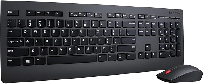 Lenovo Professional Wireless Keyboard and Mouse Combo, 2.4 GHz USB Wireless Receiver, Full Size Ambidextrous Mouse, 24 Month Battery Life, Black