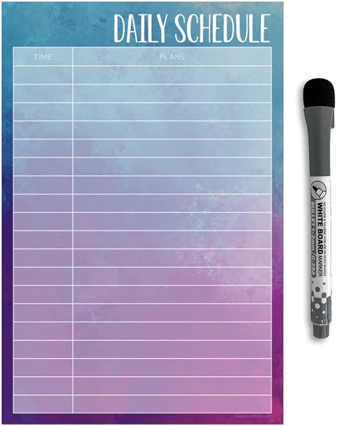 Dry Erase Daily Schedule Planner Sticker Decal by Glassboard Studio | Removable & Reusable | Magnetic Fine-Tip Marker Included (6 x 9 inches, Watercolor)